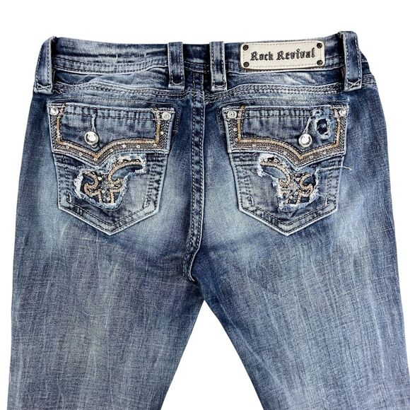 Rock Revival Denim - Rock Revival Jeans Womens 29 (32x30) Blue Boot Stretch Denim Embellished